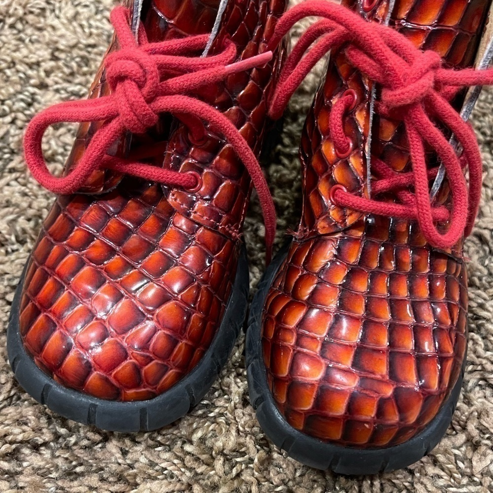 Baby Botte Paten Red Crocodile Leather Lace Up Boot Bootie Sz 26 EU 9.5 US - Picture 2 of 14